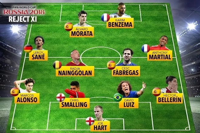 Đội hình các ngôi sao bị bỏ rơi tại World Cup 2018